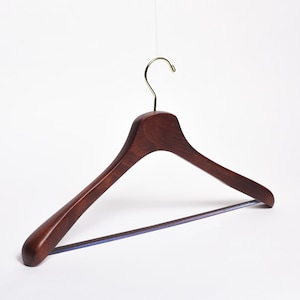 Dark Walnut Luxury Wooden Jacket Hangers with Pant Bar - Box of 10 or 20