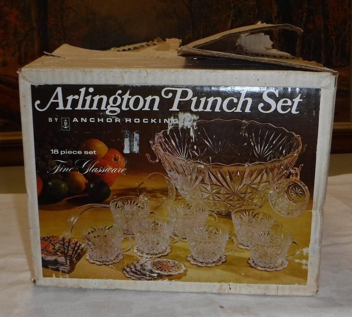 1960 Anchor Hocking Arlington 18 Piece Punch Set Punch Bowl Etsy