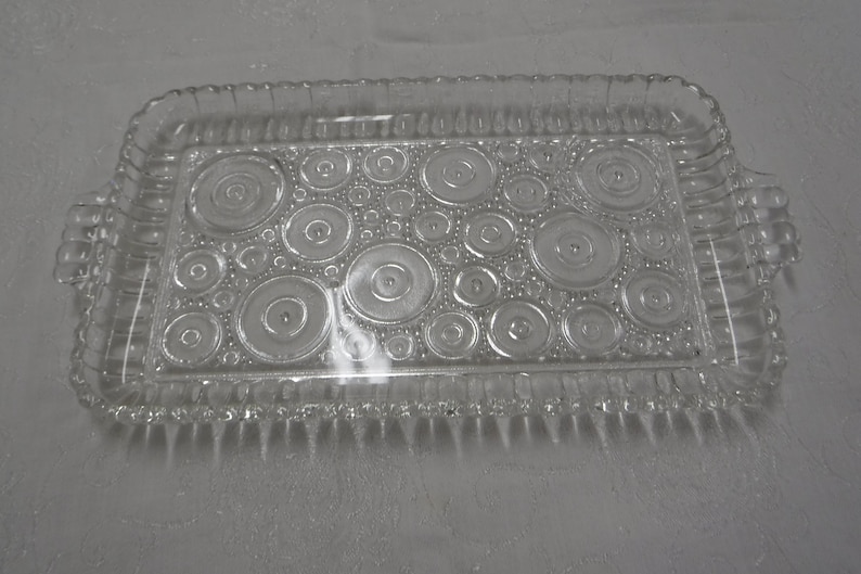 1950/'s-1960/'s Anchor Hocking Colonial Lady Snack Plates Made in USA Set of 3 Plates Clear Glass with Circular Design