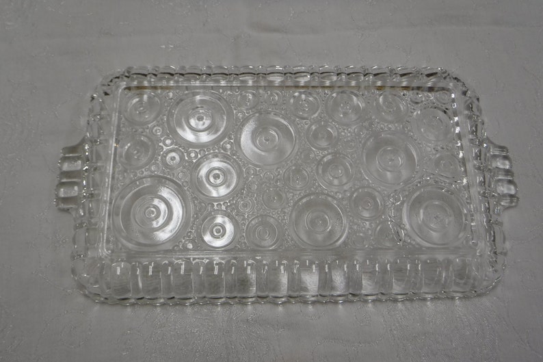 1950/'s-1960/'s Anchor Hocking Colonial Lady Snack Plates Made in USA Set of 3 Plates Clear Glass with Circular Design