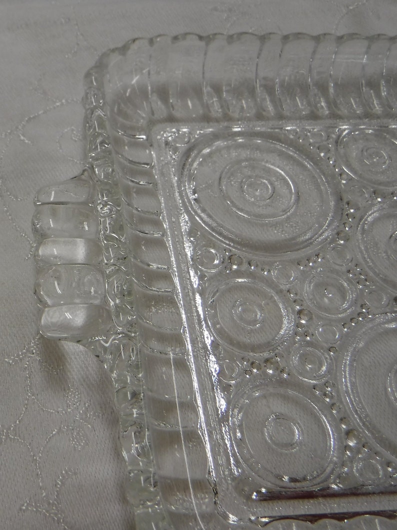 1950/'s-1960/'s Anchor Hocking Colonial Lady Snack Plates Made in USA Set of 3 Plates Clear Glass with Circular Design