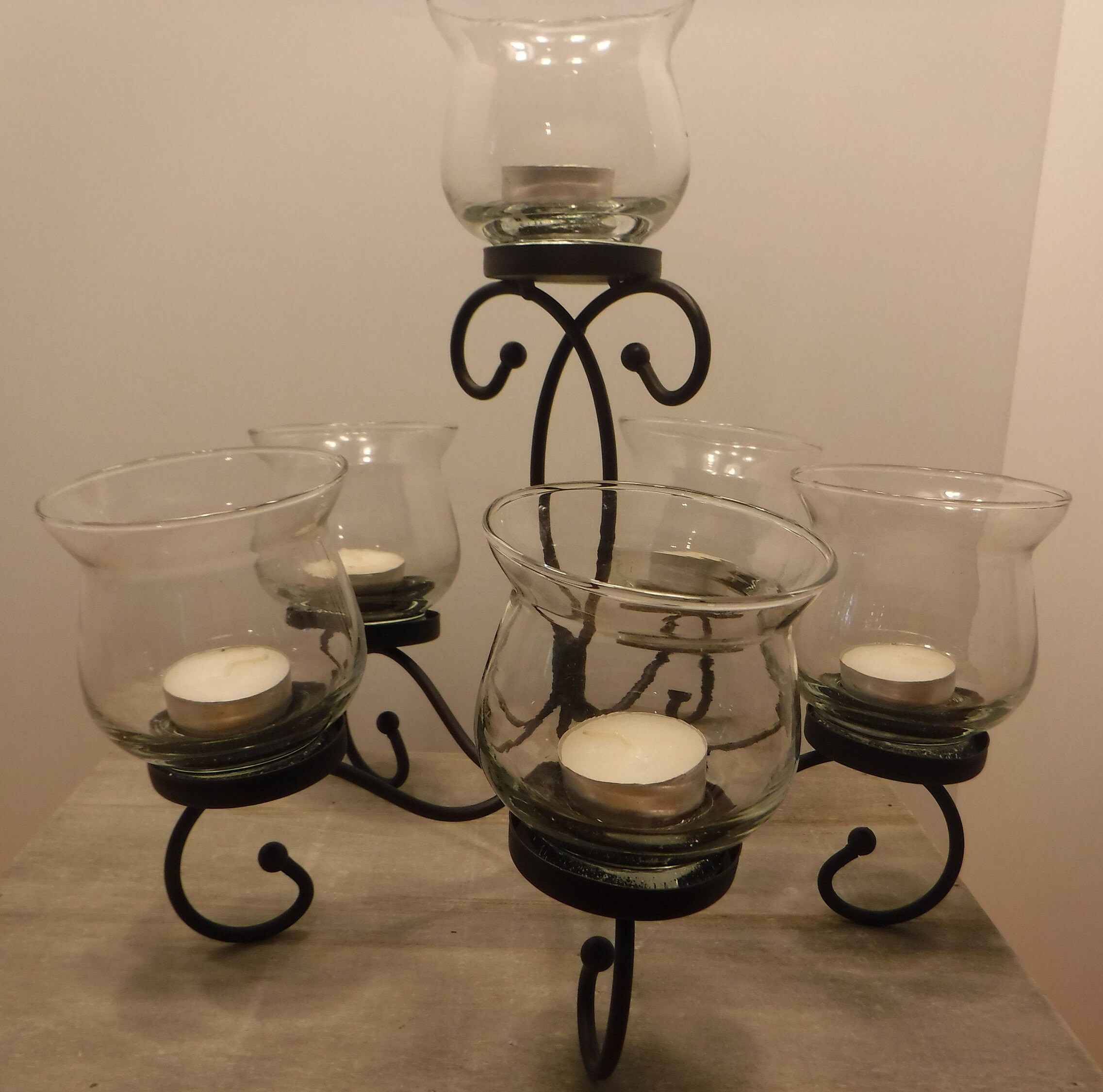 Vintage Sculpted Black Metal Candelabra with Glass Globes Etsy