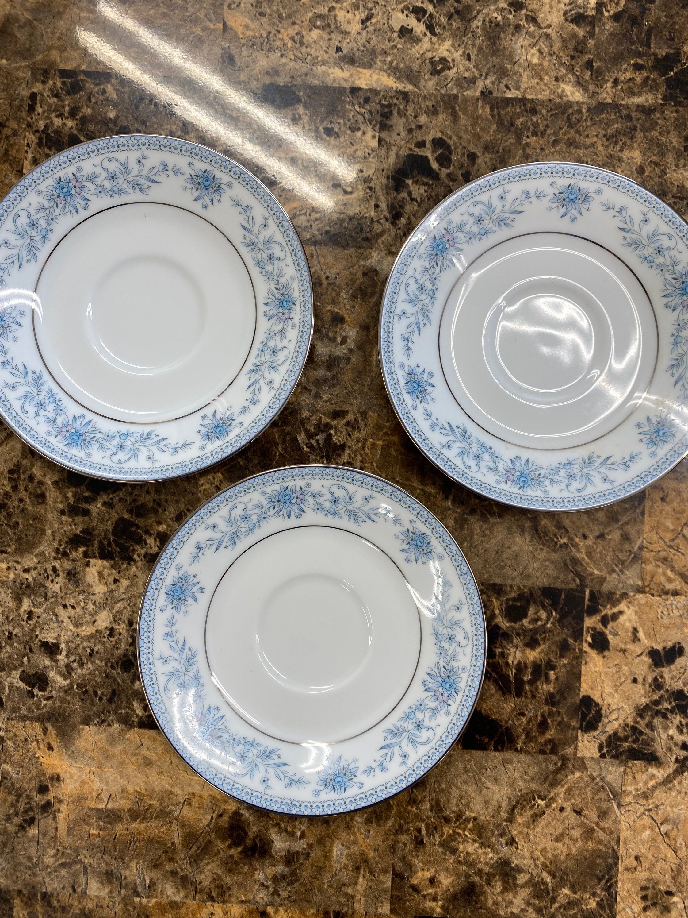 1970s Noritake Blue Hill Set of 3 Saucers and a Bonus Dinner Plate
