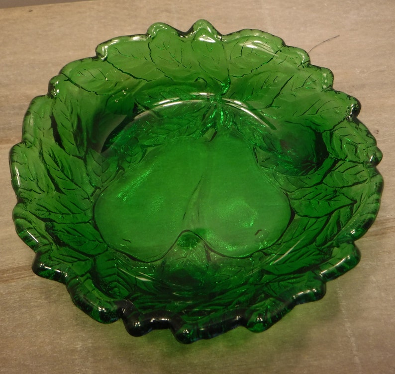 1980's Vintage Indiana Tiara Green Glass Bowl With Pears - Etsy