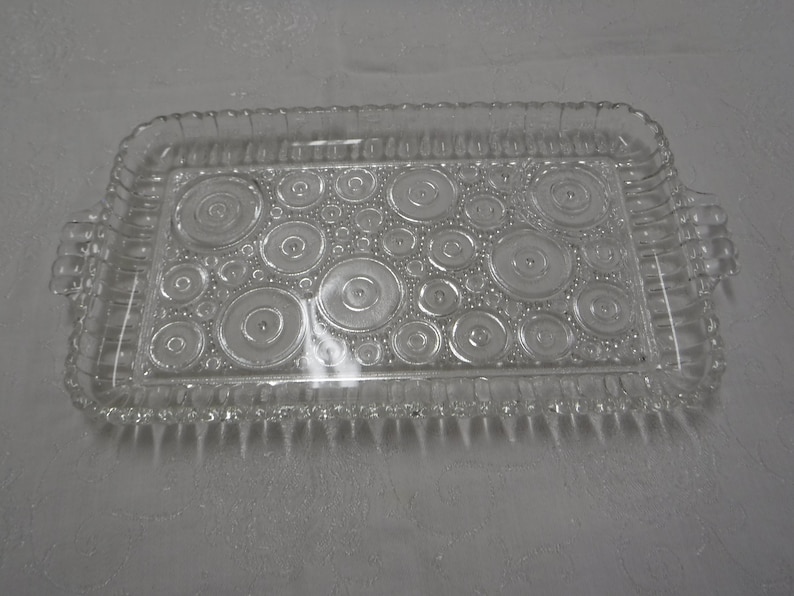 1950/'s-1960/'s Anchor Hocking Colonial Lady Snack Plates Made in USA Set of 3 Plates Clear Glass with Circular Design