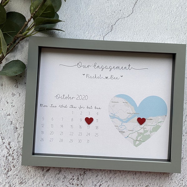 Personalised Engagement Frame | Engagement Map Frame | Calendar Frame | Engagement Gift | Personalised Box Frame | Couples Gift