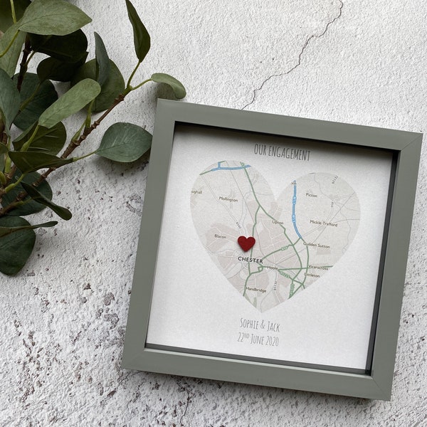 Personalised Engagement Frame | Engagement Map Frame | Engagement Gift | Personalised Box Frame | Couples Gift