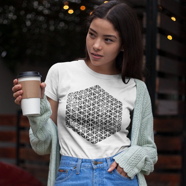 Hexagon | Geometric T-Shirt | Tank Top | 3/4 Raglan Shirt | Abstract Art | Sacred Geometry | Black & White Graphic Design | Birthday Gift