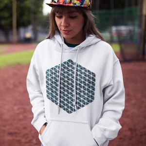 Abstract geo print hooded sweatshirt hot sale