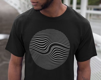 Psychedelic | Geometric T-Shirt | Tank Top | 3/4 Raglan Shirt | Graphic Print | Geometric Design | Abstract | Monochrome | Black and White