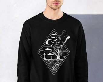 chemise d’Halloween | Unisexe Heavy Blend Crewneck Sweatshirt / Hoodie | | païenne | Jack-o-Lantern | fantôme Croix de cimetière | | du Croissant de Lune Bats