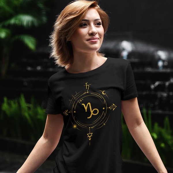 Constellation du Capricorne Signe du zodiaque | Astrologie Horoscope Cadeau d’anniversaire | | d’art céleste T-shirt Sun & Moon | 3/4 Raglan Chemise | Débardeur