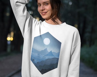 Starry Night | Heavy Blend Crewneck Sweatshirt / Hoodie | Celestial | Mountains Illustration | Nature Lover | Moon | Stars | Watercolor Art