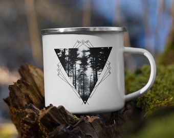 Enchanted Pine Forest | White Enamel Mug | Camper Mug | Nature Lover | Wanderlust | Adventure Awaits | Camping | Hiking | Christmas Gift