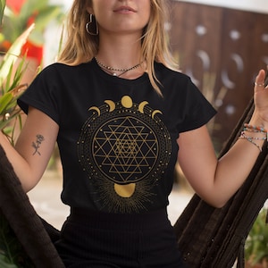 Sri Yantra | Sacred Geometry T-Shirt | Tank Top | 3/4 Raglan Shirt | Sun and Moon | Spirituality | Celestial Art | Gift