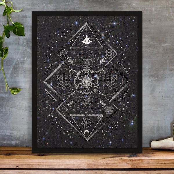 Metatron's Cube Wall Art | Sacred Geometry | Framed / Unframed Paper Poster | Platonic Solids | Giclee Print | Spiritual Print | Meditation