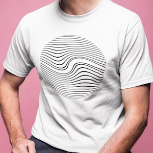 Psychedelic Geometric T-Shirt Tank Top 3/4 Raglan Shirt Graphic Print Geometric Design Abstract Monochrome Black and White image 3
