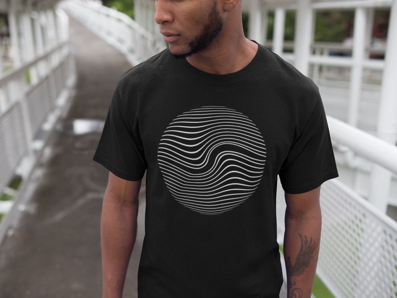 Psychedelic Geometric T-Shirt Tank Top 3/4 Raglan Shirt Graphic Print Geometric Design Abstract Monochrome Black and White image 1