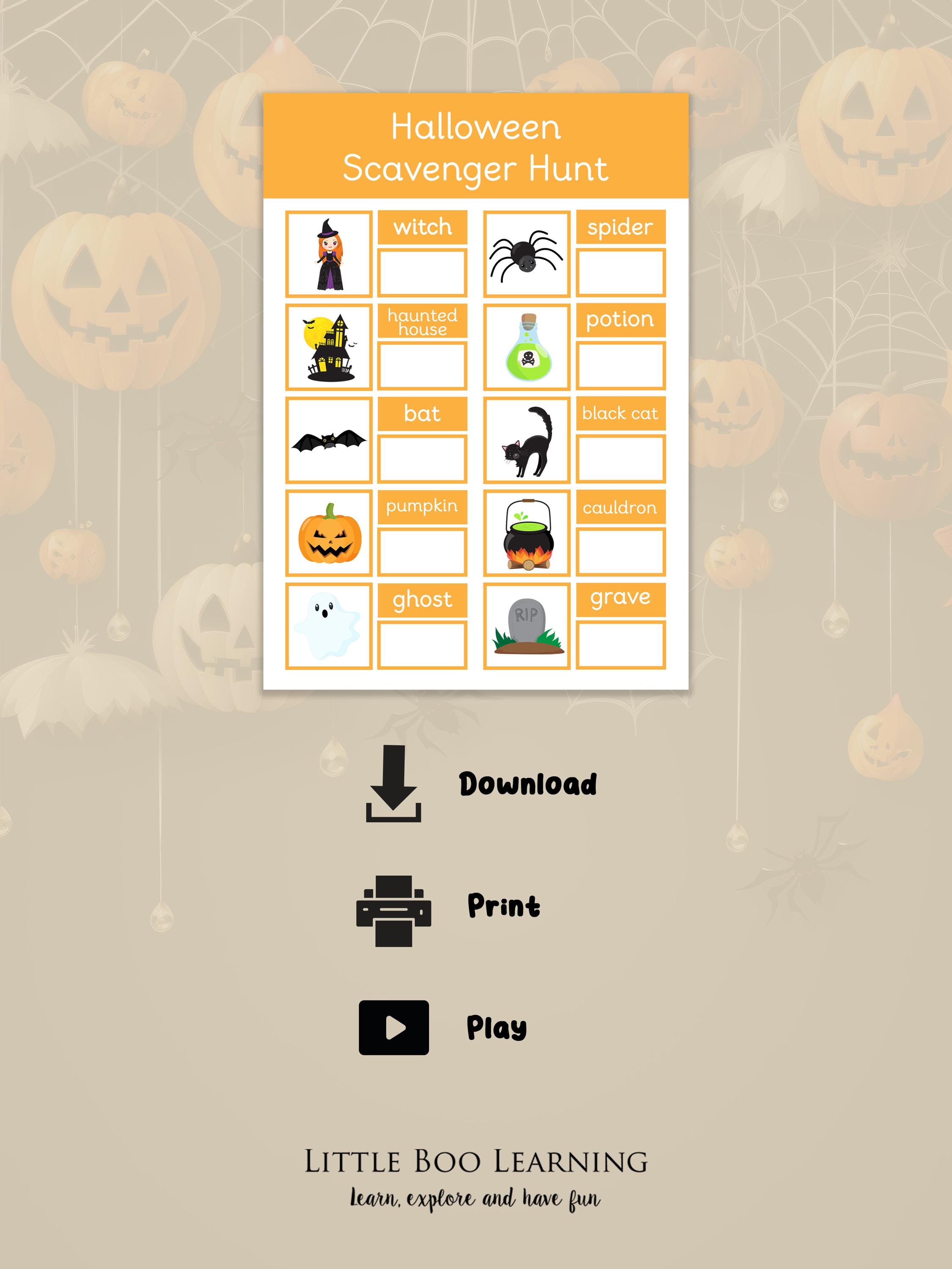 Printable Halloween Scavenger Hunt Mat | One-page Halloween Activity ...