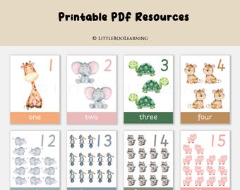 Animal Counting Flashcards 1-20: Preschool Learning (Digital Download)