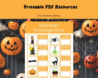 Printable Halloween Scavenger Hunt Mat | One-Page Halloween Activity | Kids Outdoor Trick-or-Treat Game | Instant Download