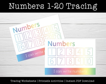 PRINTABLE Numbers 1-20 Handwriting Practice Tracing Sheet, Homeschooling Learning Resources for Children, Number Recognition & Counting