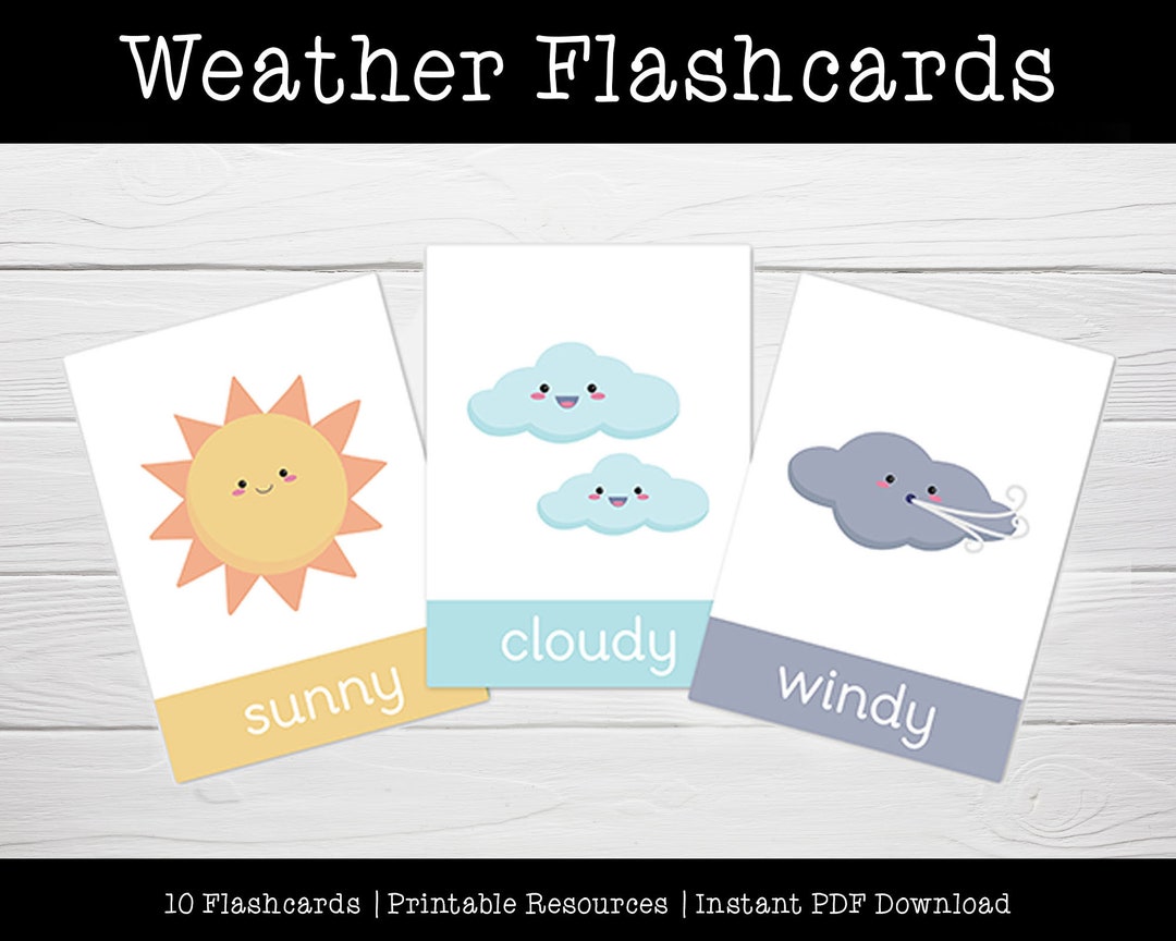 Weather Flashcards: Learning Cards for Toddlers (PDF) - Etsy
