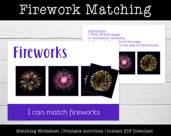 Firework Matching Activity: Learning Mat for Toddlers (PDF Download)