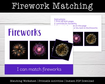 Firework Matching Activity Printable | Learning Resources for Toddlers and SEN Children | Autism Resources | ASD Resources | Bonfire Night