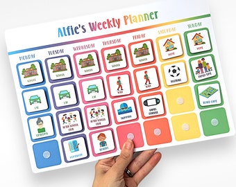 Children's Weekly Planner, Personalised for Daily Routine, Autism Schedule Board for 3, 4, 5, 6 Year Old, Now and Next Visual Timetable