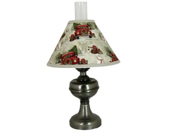 Pewter Lamp with Christmas Truck Lamp Shade