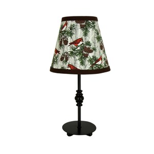 Oil Rubbed Bronze Accent Lamp with Cardinals and Pinecones Clip-on Lamp Shade