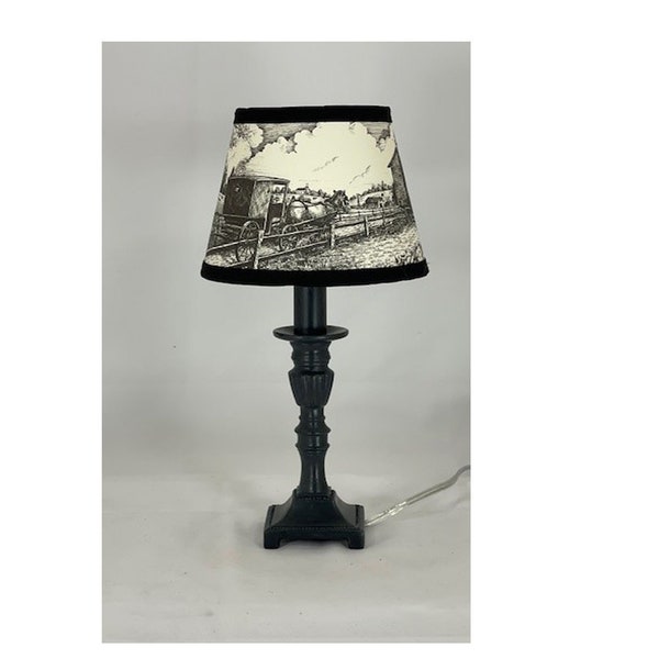 Gray Accent Lamp with Black Toile Shade