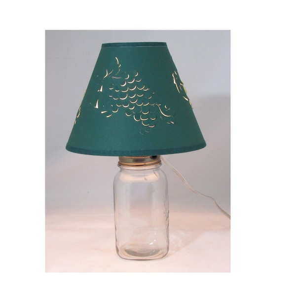 Clear Quart Mason Jar with Green Paper Lamp Shade