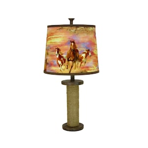 Jute Rope Spool Table Lamp with Horse Theme Lamp Shade
