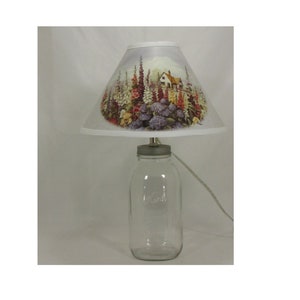 Clear Half Gallon Mason Jar with Purple flower Paper Lamp Shade