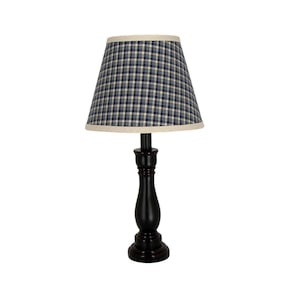 Black Cody Accent Lamp with Small Blue and Tan Check Clip  On Lamp Shade