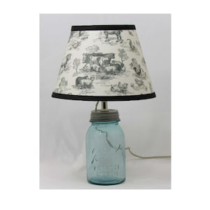 Aqua Quart Mason Jar Lamp with Farm Shade