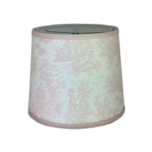 Light Baby Pink Toile Drum Lamp Shade with Pink Trim
