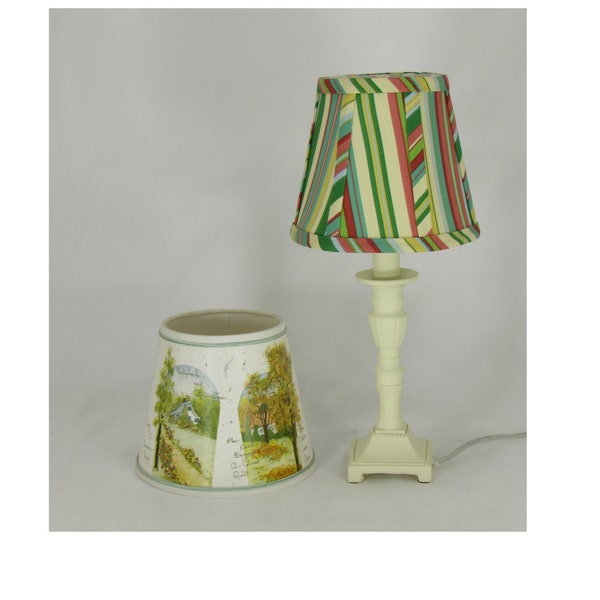 Eggshell Accent Lamp with Multi-colored Stripe Lamp Shade and Season's Paper Lamp Shade
