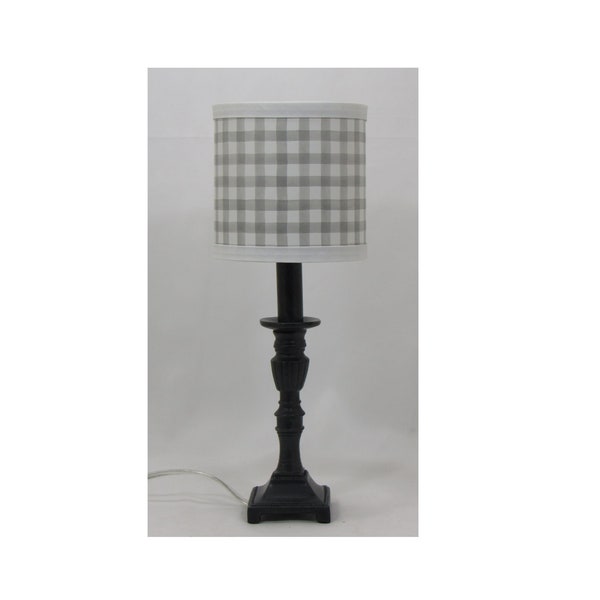 Gray Accent Lamp with Water Color Gray and White Check Print Lamp Shade
