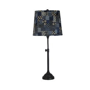Black Adjustable Metal Lamp with Blue Patchwork Shade
