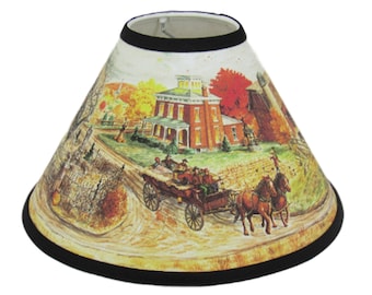 Pantalla de lámpara con litografía de cosecha de otoño - Base de 30 cm