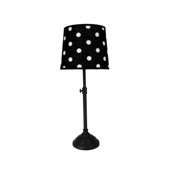 Black Adjustable Table Lamp with White Polka Dot Print Lamp Shade