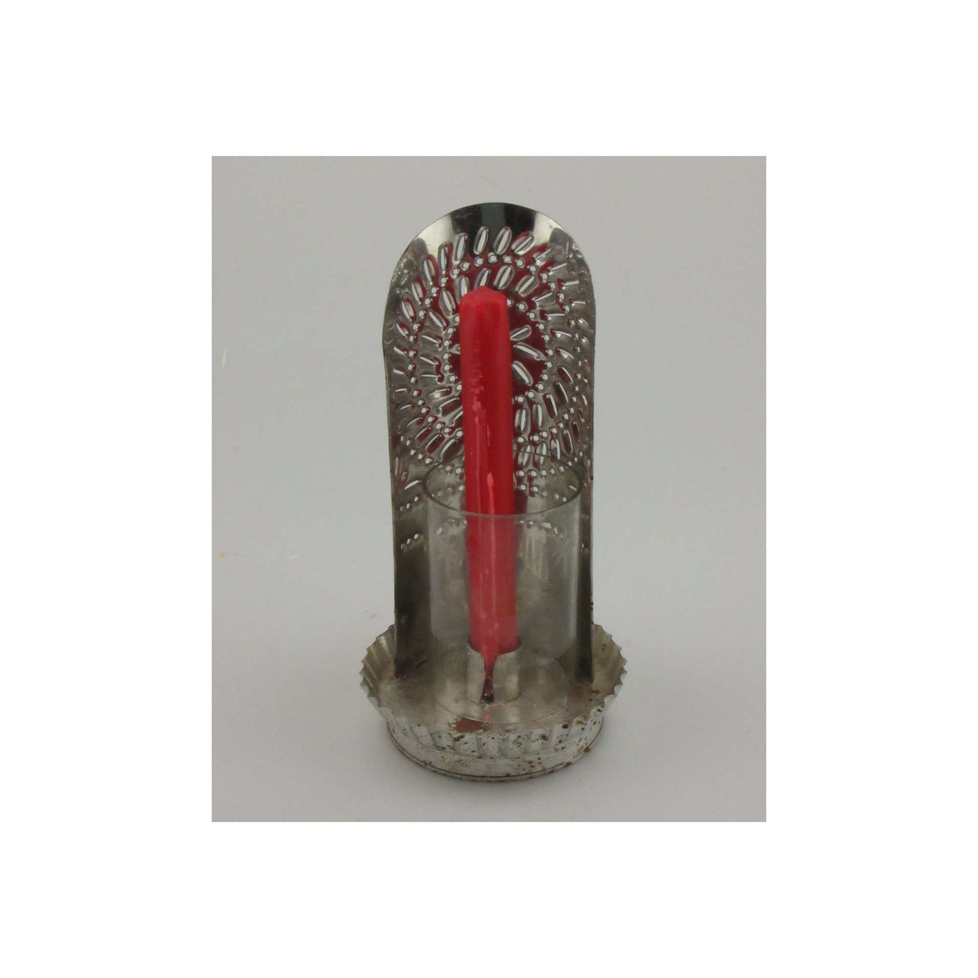Vintage Punched Tin Candle Holder Etsy