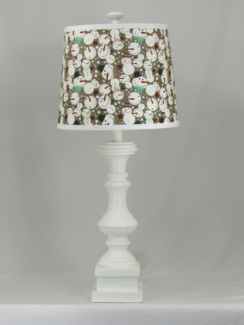 White Spindle Table Lamp With Snowman Shade Etsy