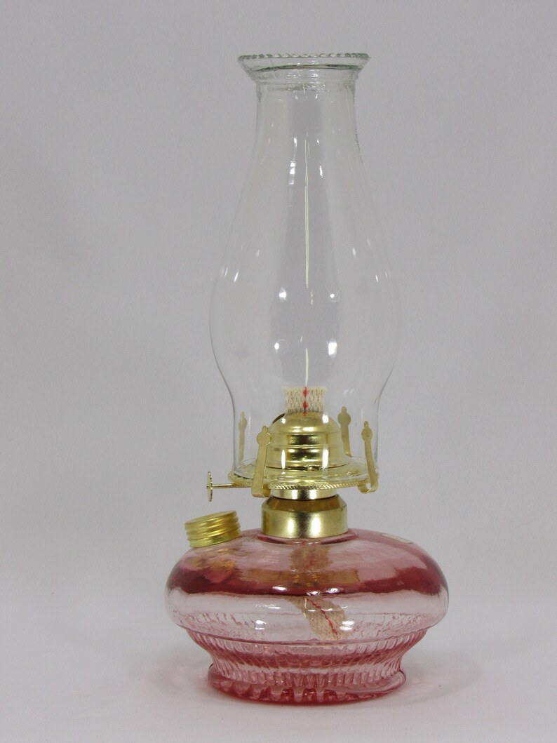 Pink Glass Oil Lamp with Beaded Chimney SALE Etsy