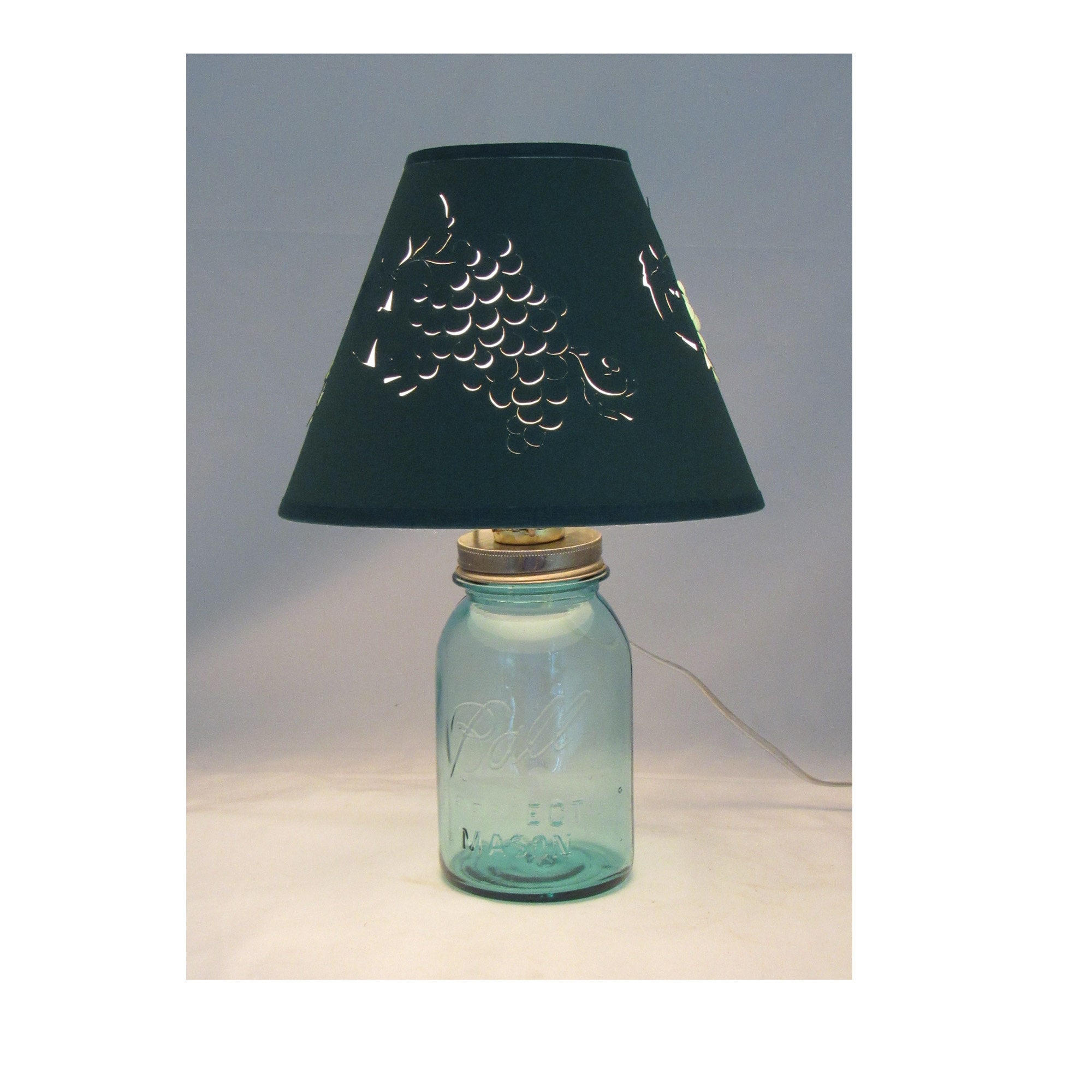 Aqua Quart Mason Jar With Green Paper Lamp Shade Etsy UK