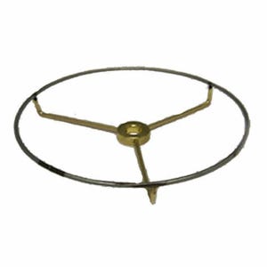 May include: A gold metal lampshade harp with three arms and a round base.