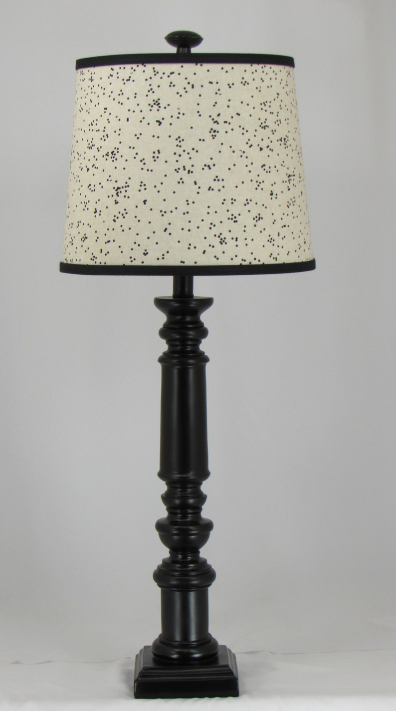 Black Spindle Table Lamp with Black Dot Shade Etsy